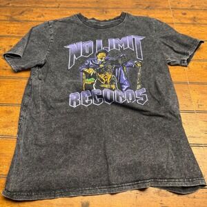 No Limit Records Graphic T Shirt Men's Size L Black Acid Wash